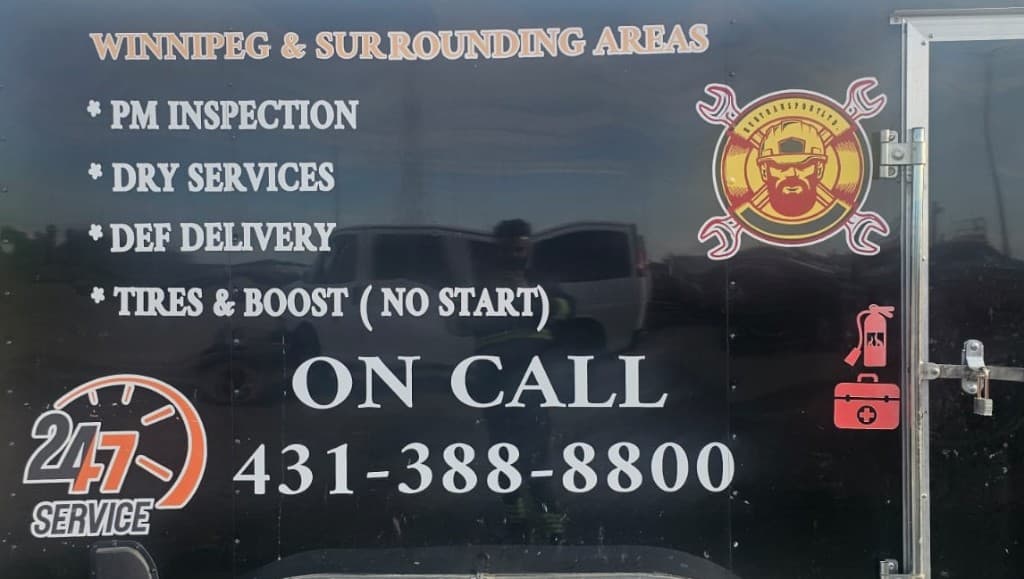 Hub Transport Ltd. service vehicle listing PM inspection, dry services, DEF delivery, tires and boost